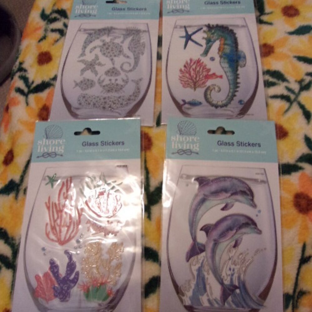 Bundle of 4 Glass Stickers Beach/ocean themed New
